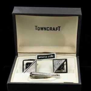 TOWNCRAFT SILVER TONE CUFFLINKS & TIE BAR SET - MSctTSGB1